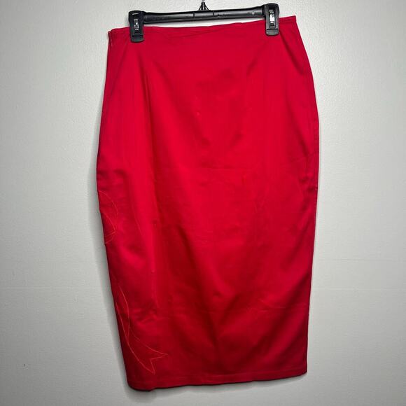 NWT Maeve Anthropologie Bow Midi Pencil Skirt Red Size 12 Side Slit Stretch - Picture 7 of 14